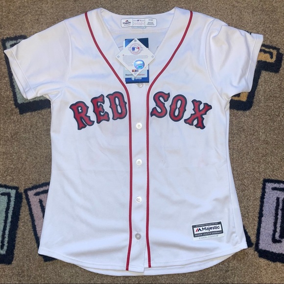 MLB Tops - Boston Red Sox Dustin Pedroia Baseball White Away Button Jersey Top